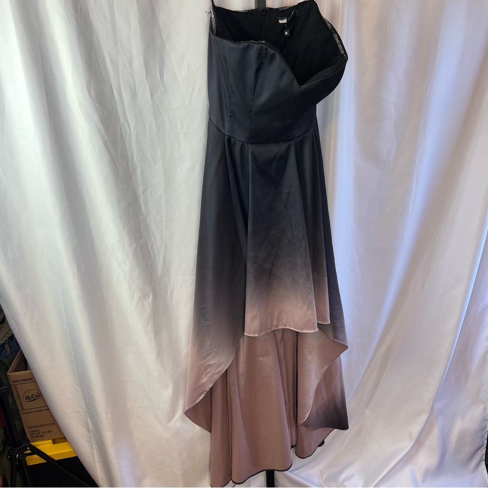 Badgley Mischka Black and Pink Ombre High Low Strapless Gown, size 6